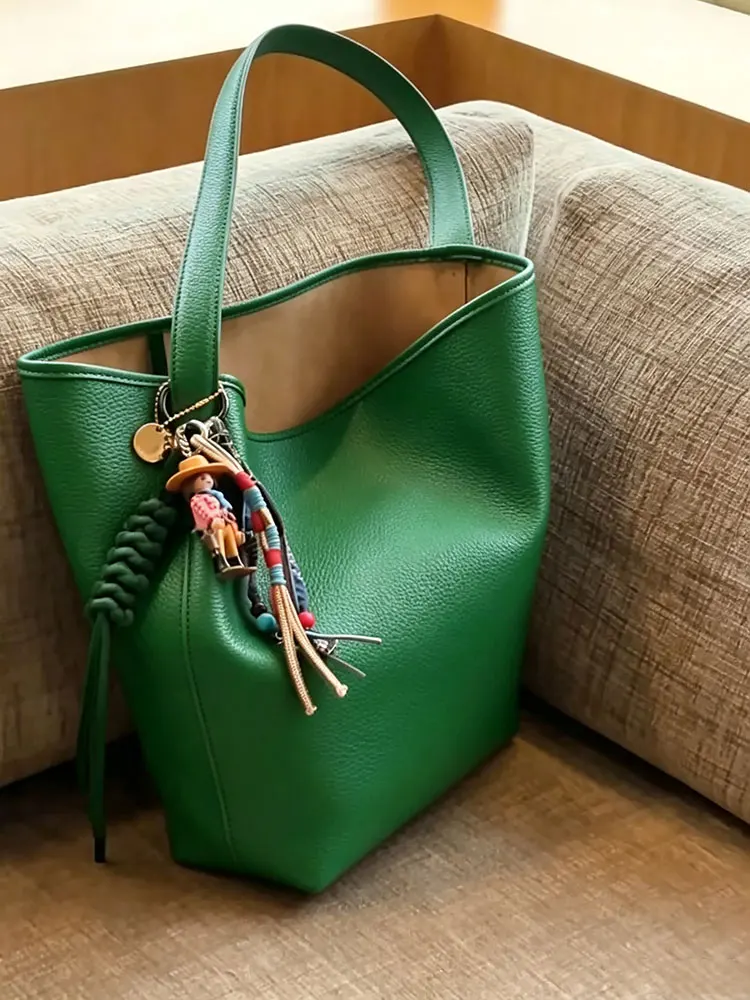 Green Large Capacity Women's Bucket Bag Luxury Minimalist High-End Sensation Super Popular Single Shoulder Handbag