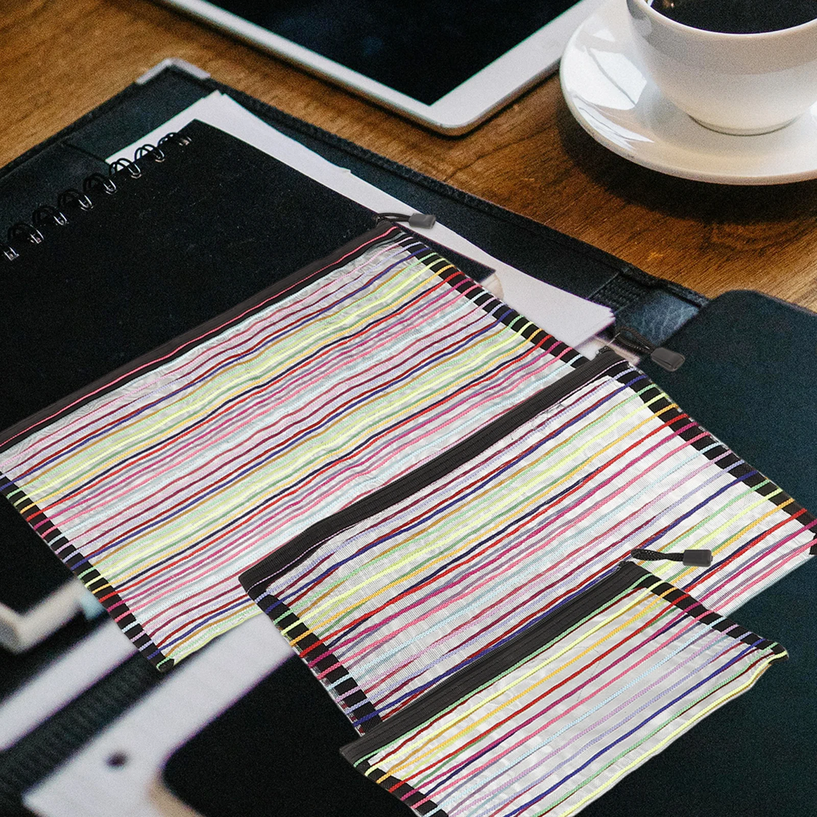 3 قطعة منظم مستندات شبكي من النايلون مقاسات محمولة ملونة A4 A5 B6 حامل ملفات بسحاب كيس التخزين حقيبة ملفات منظم المستندات #2