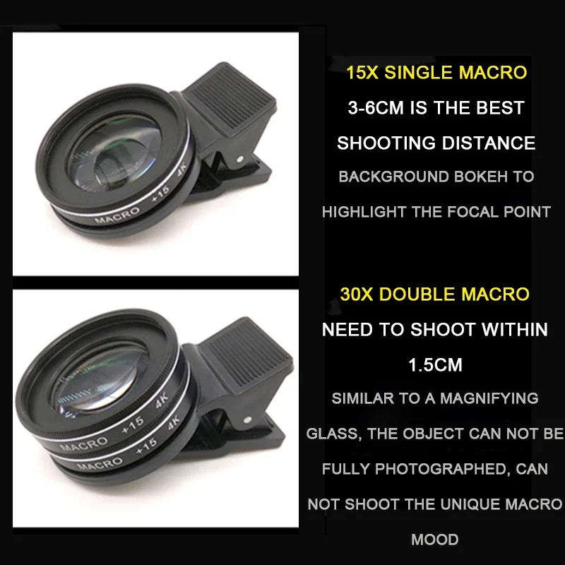 37MM 30X 4K HD Macro Lens  Professional Photography Phone Camera Lens Eyelashes Jewelry Diamond Macro Lens for Smartphone