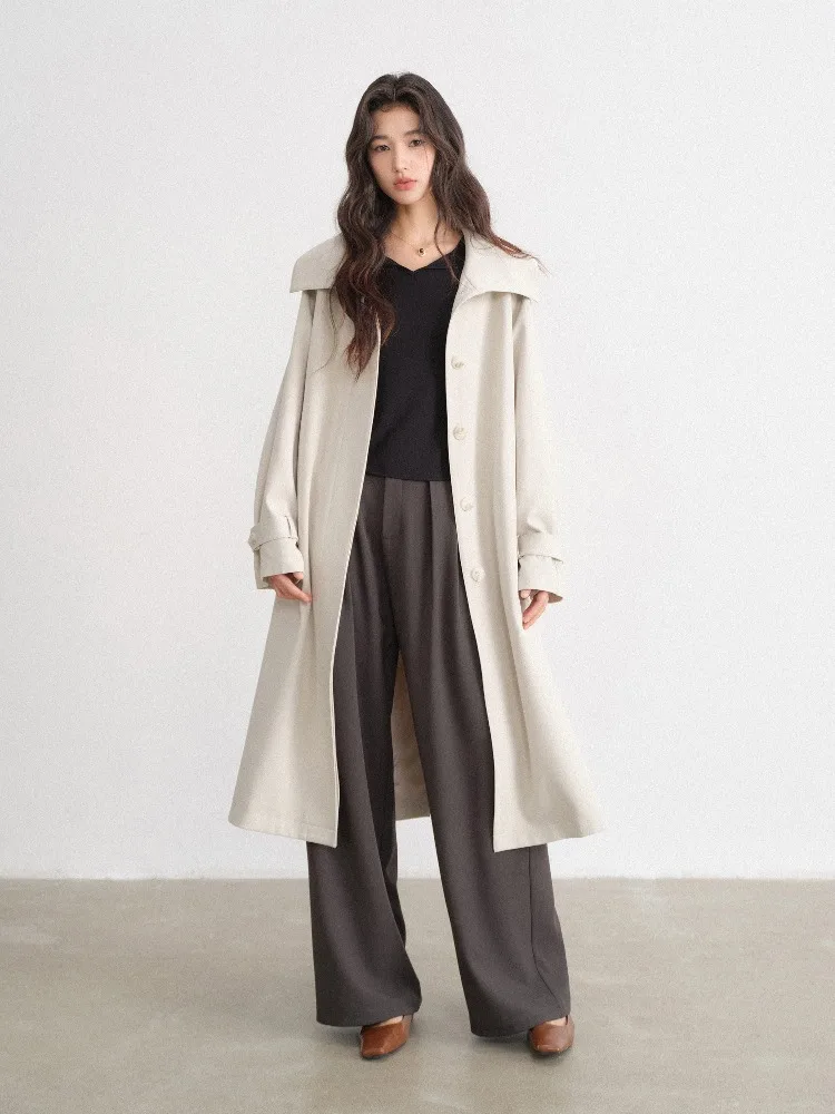 Dames elegante trenchcoat revers oversized lente lange getailleerde casual windjack overjas stijlvol streetwear chic voor dames