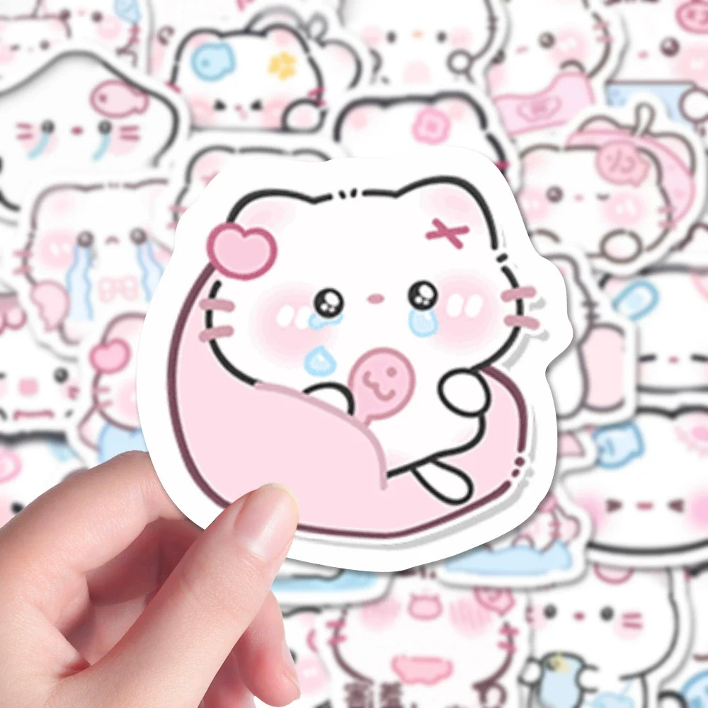 

10/30/64pcs Kawaii Cartoon Pink Cat Meme Stickers Cute Kitten Decals DIY Water Bottle Suitcase Phone Graffiti Sticker Decoration