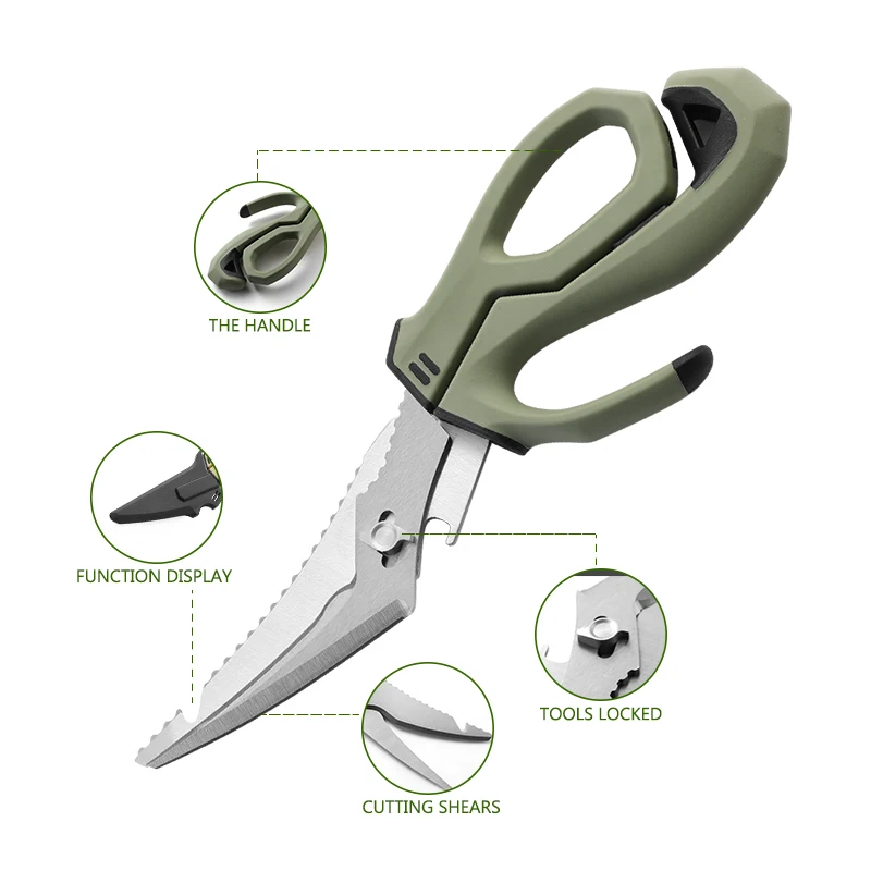 Premium Fishing Cutting Scissors Heavy Duty Kitchen  with Detachable Blades Stainless Steel Multi-function Poultry Shears