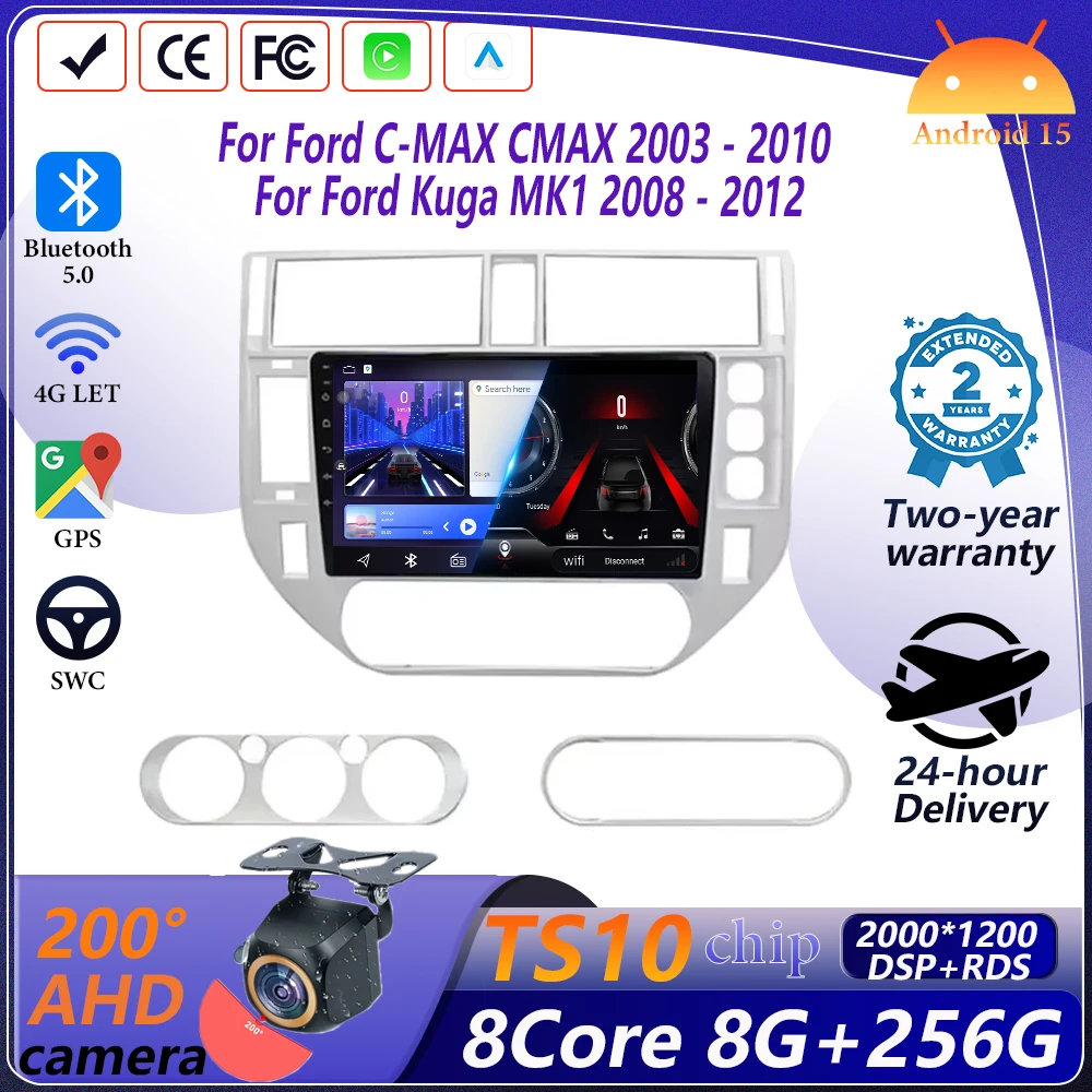 Carplay inalámbrico para Ford Kuga MK1 2008 - 2012, para Ford C-MAX CMAX 2003 - 2010, reproductor multimedia para coche, pantalla táctil Wifi 5G