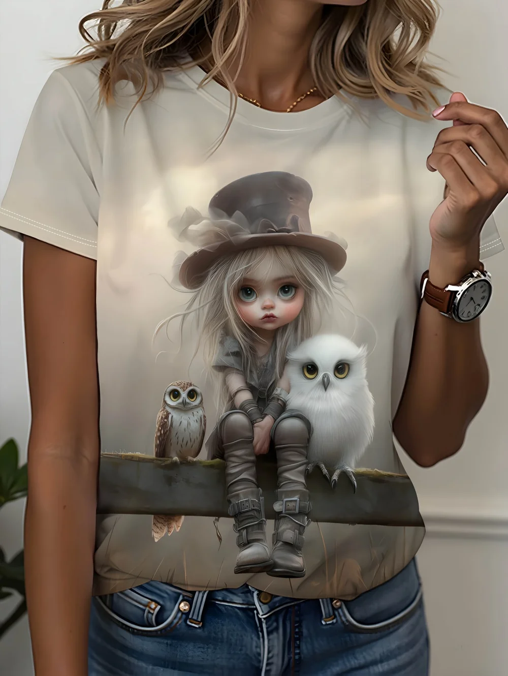 3D-gedrucktes T-Shirt mit Grafik eines kleinen Mädchens für Damen, kurze Ärmel, Sommer, lässige Streetwear, O-Ausschnitt, Tops, übergroße Damenbekleidung – Detail 8