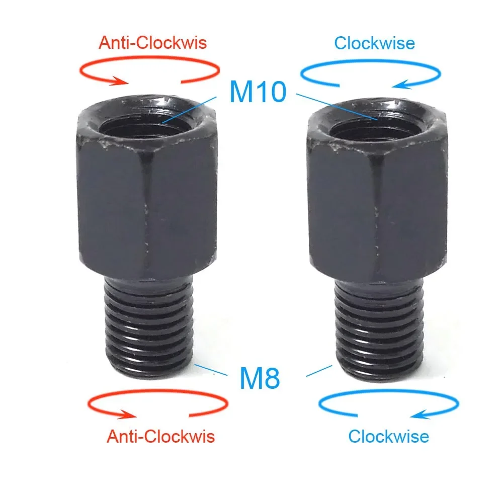 1 Paar schwarze Motorrad-Spiegeladapter M10 10 mm M8 8 mm Rückspiegel Umwandlungsschraube im Uhrzeigersinn Anti-Uhr Rechts-Links-Gewinde