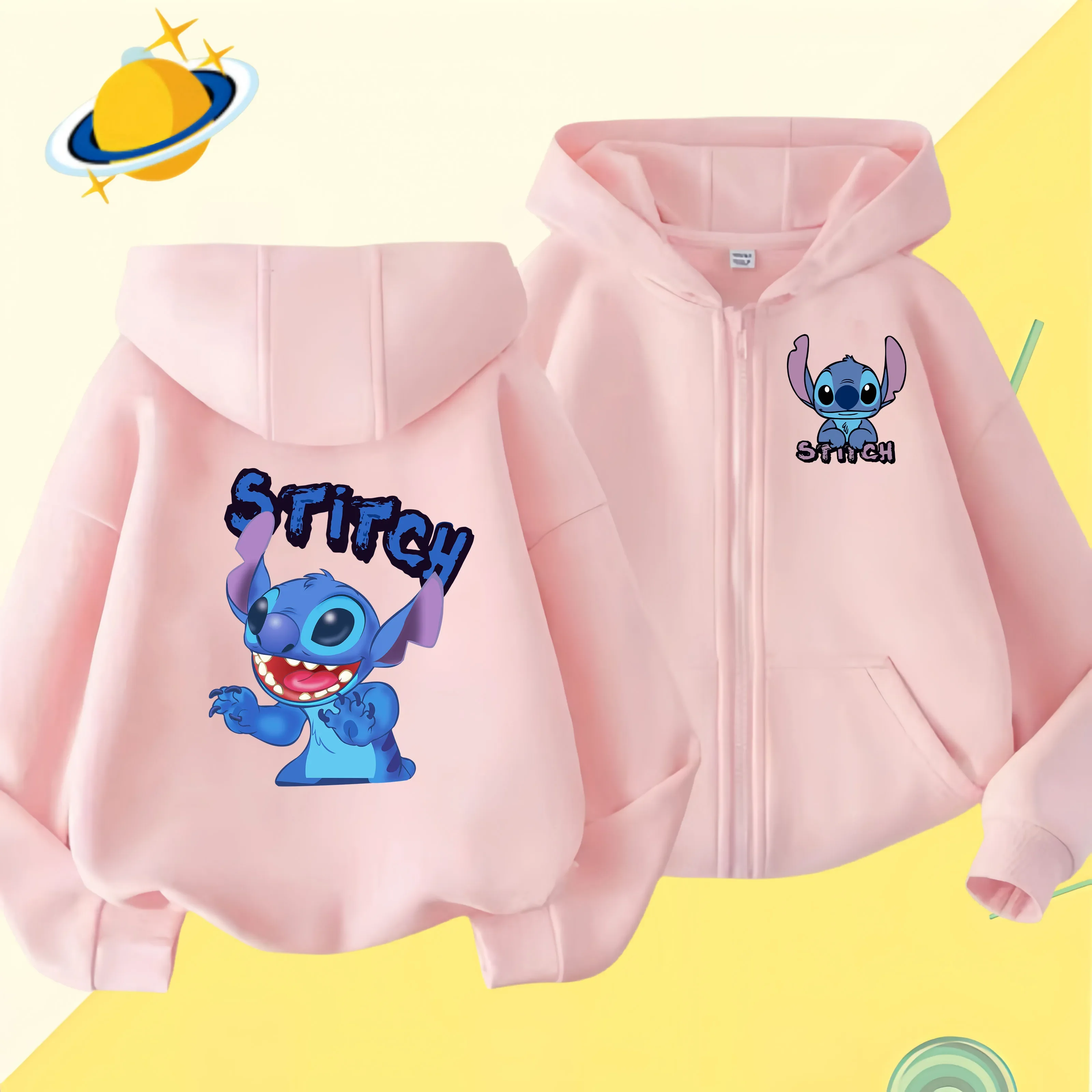 New Stitch Zipper Hoodies Girls Sweatshirt Autumn And Winter Long Sleeve Harajuku Pullovers Disney Stich Casual Hooded Tops