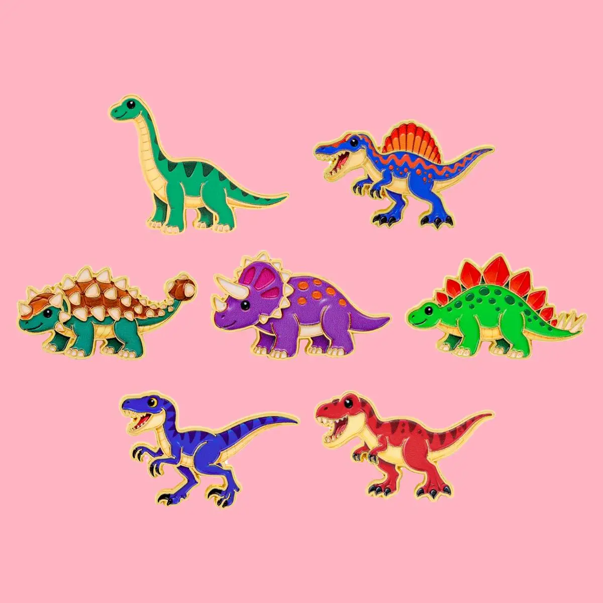 Cute Cartoon Dinosaur Brooch Triceratops Metal Enamel Pins Badge on Backpack Clothing Accessories Jewelry Gift for Friends