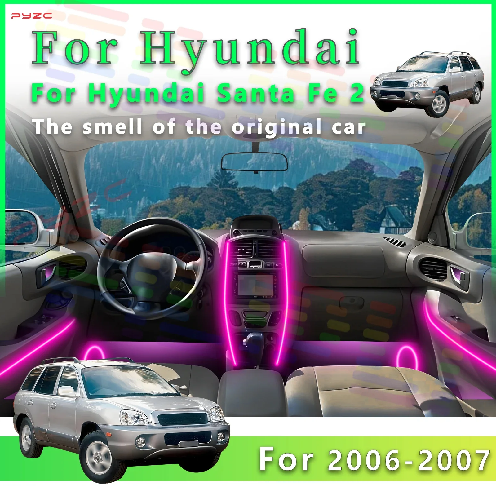 

For Hyundai Santa Fe 2 Interior LED Ambient Light Lamp Acrylic Strip with APP for Immersive Lighting Experiences and All Color S
