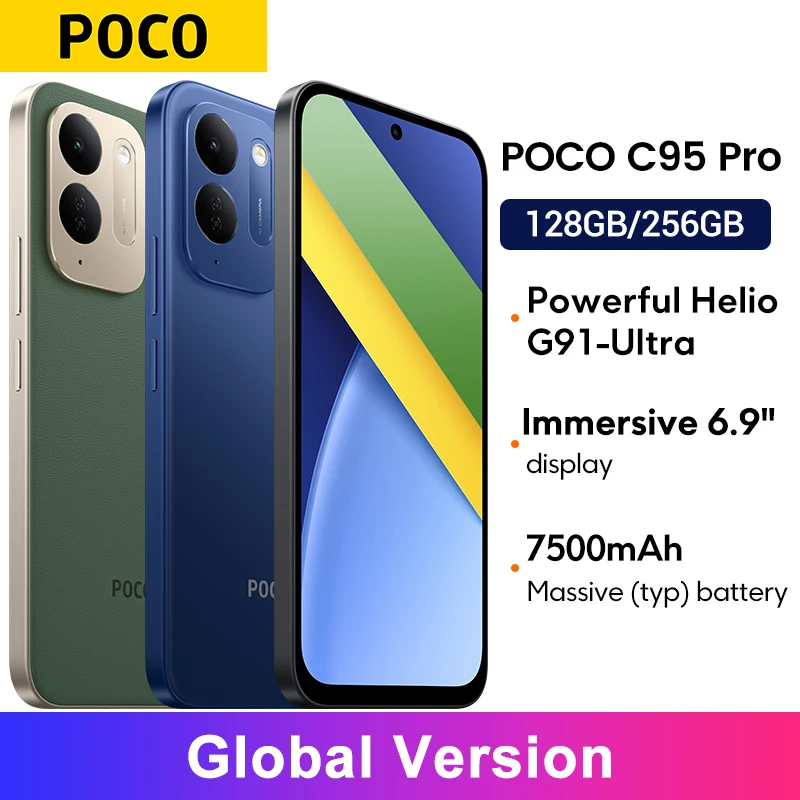 Smartphone POCO C95 pro 7500mAh 45W turbo charging Global Version Helio G91-Ultra 50MP 6.9" display
