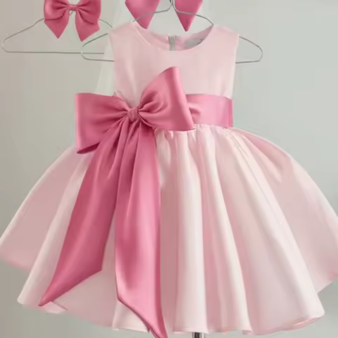HETISO Silk Bow Girls Princess Dress Kids Children Pageant Party Evening Prom Gown for Fisrt Communion Holiday