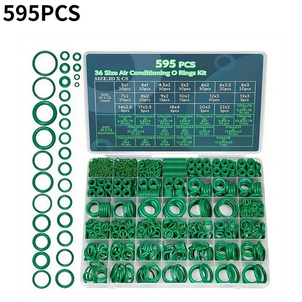 

595pcs Silicone O-ring Set With Box, 36 Sizes Oil Heat Resistant Car Air Conditioning System Gasket Sealing Ring Gasket Pad