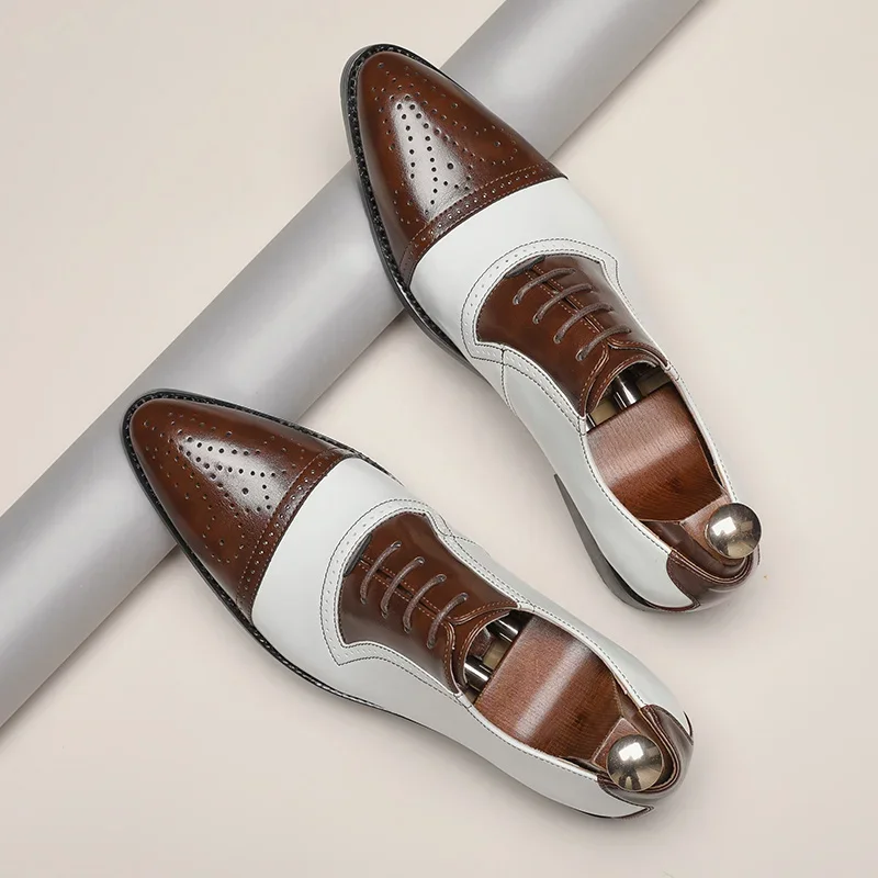 New Brogue Shoes for Men Dress Shoes Lace-up Pointed Toe Business Formal Shoes Men Size 38-46