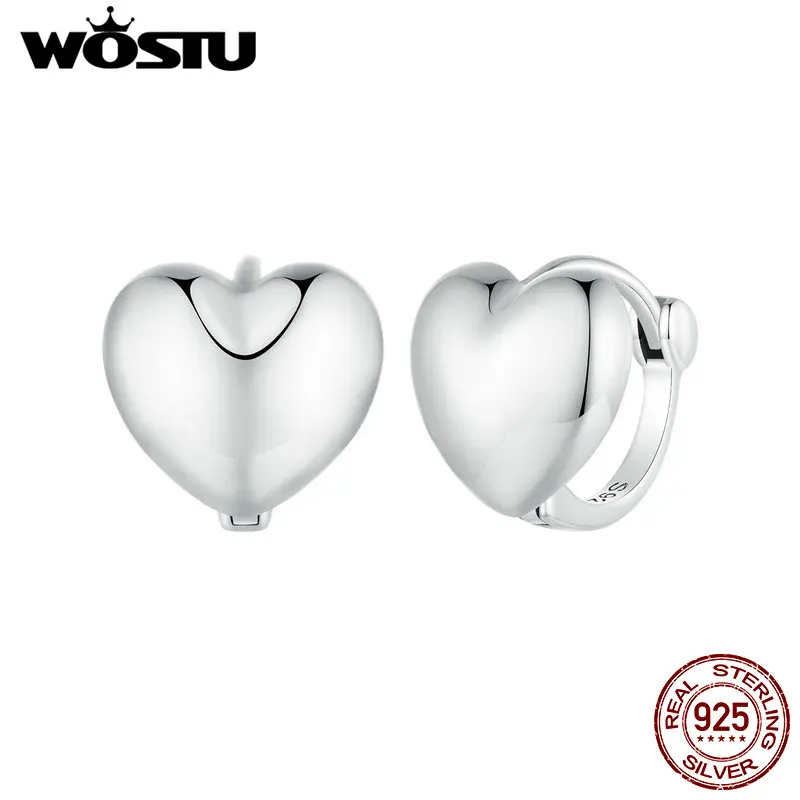 

WOSTU 925 Sterling Silver Heart Hoop Earrings Simple Minimalist Ear Buckle For Women Girls Fine Jewelry Original Design Gift