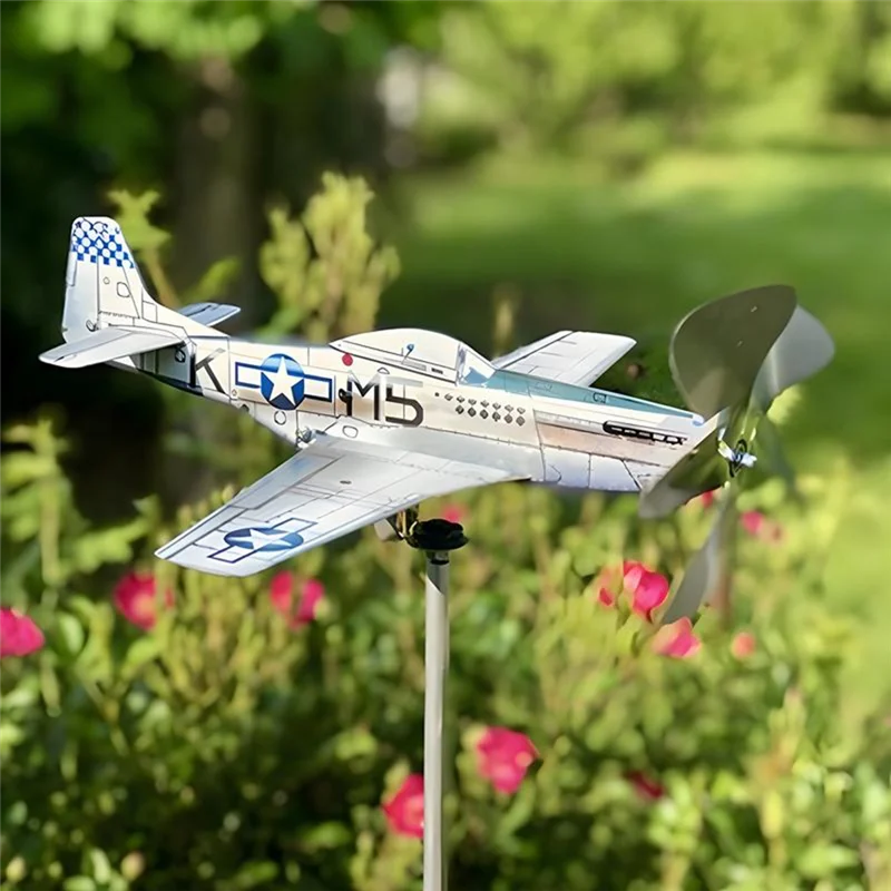 A99I-3D Plane Garden Weather Vane Pinwheel Anti-Corrosion Metal Airplane Plug-In Windmill Wind Spinner Weatherproof Garden