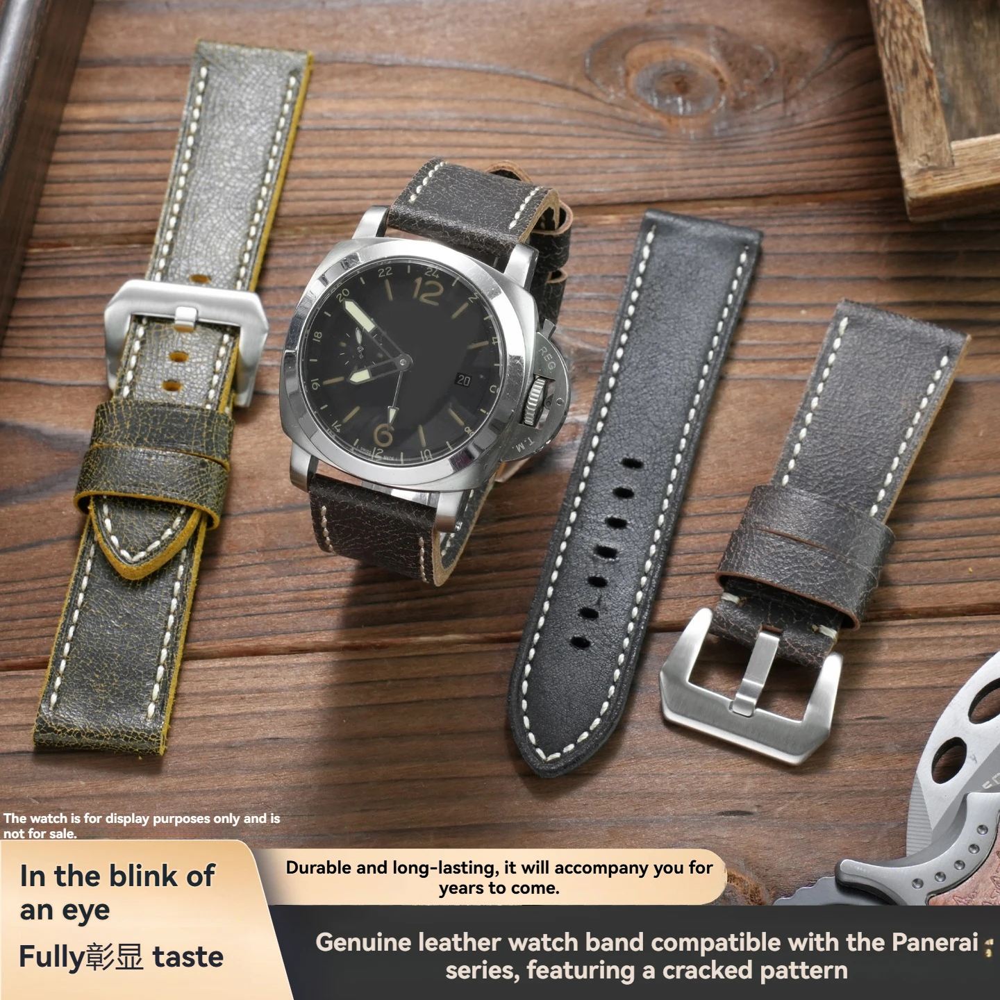 Men's Vintage Cracked-Look Genuine Leather Replacement Watch Strap for Panerai PAM111, PAM441, PA448, and 312 Luminor 24mm, 26mm