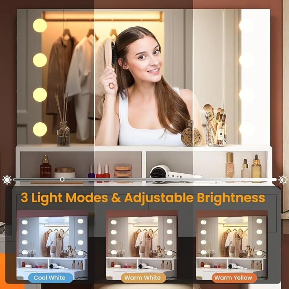Dresser with Mirror and Lights and Charging Station Furniture Dressing Table Multifunctional Dressers image 5