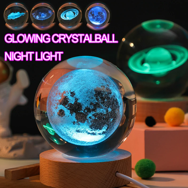 3D Crystal Lights Lamp Glowing Planetary Galaxy Night Light Crystal Ball Night Lights Bedside Light Home Decor Christmas Gift  4