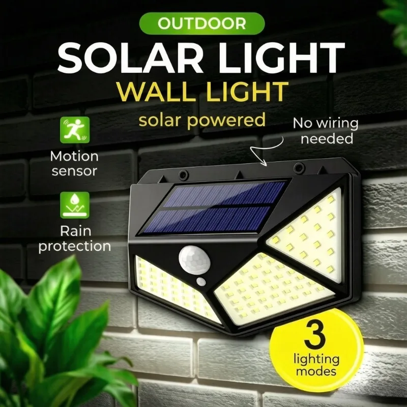1-12 Pack Solar Lights Outdoor 100 LED Wall Lamp Motion Sensor Lights Waterproof Solar Street Light for Garden Porch Yard Garage