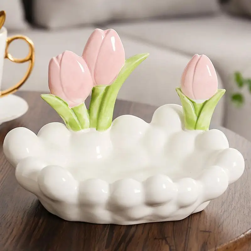 

Key Holder for Table Flower Key Dish Jewelry Tray Collectible Figurines Wallet Tray Jewelry Organizer Ceramic Key Holder Bowl