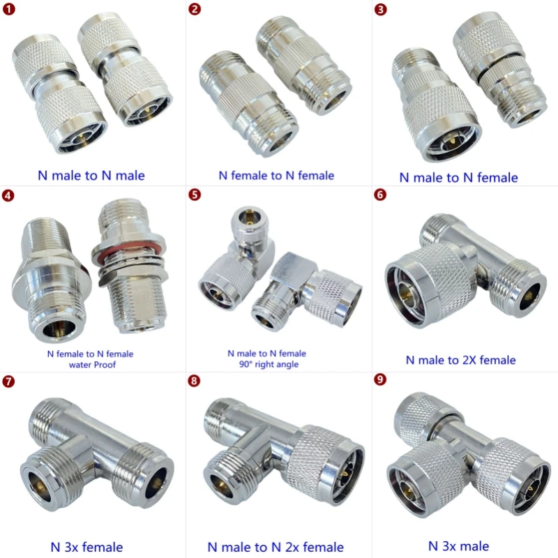 L16NTypeMaleFemaleconnectorTeeType3WaySplitterNL16ToNMaleFemale90DegreeRightAngleWaterProofBrassCoaxialc