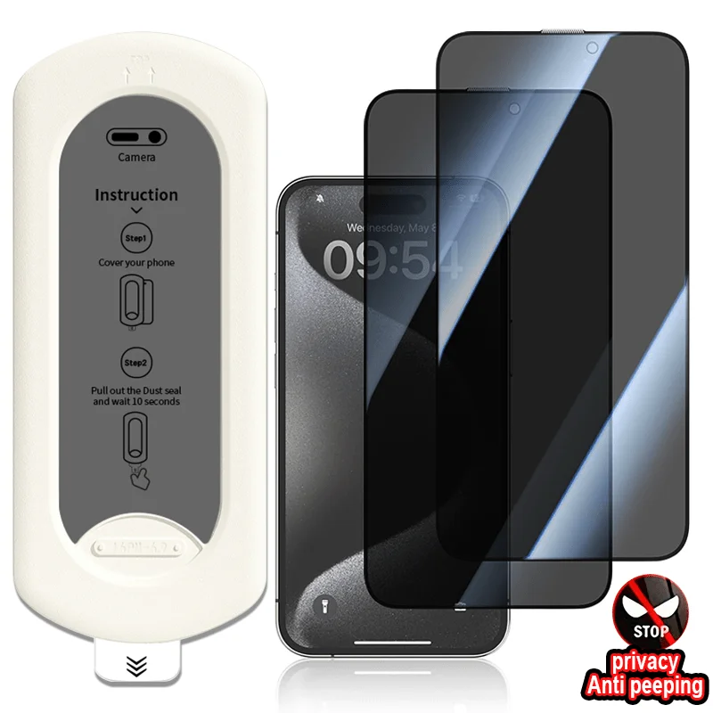 Protector de Pantalla de Privacidad para iPhone 18 17Pro Max/16 pro 15 Vidrio Templado Polvo 360 Privacidad Anti-Espionaje Instalación Simple Película 4