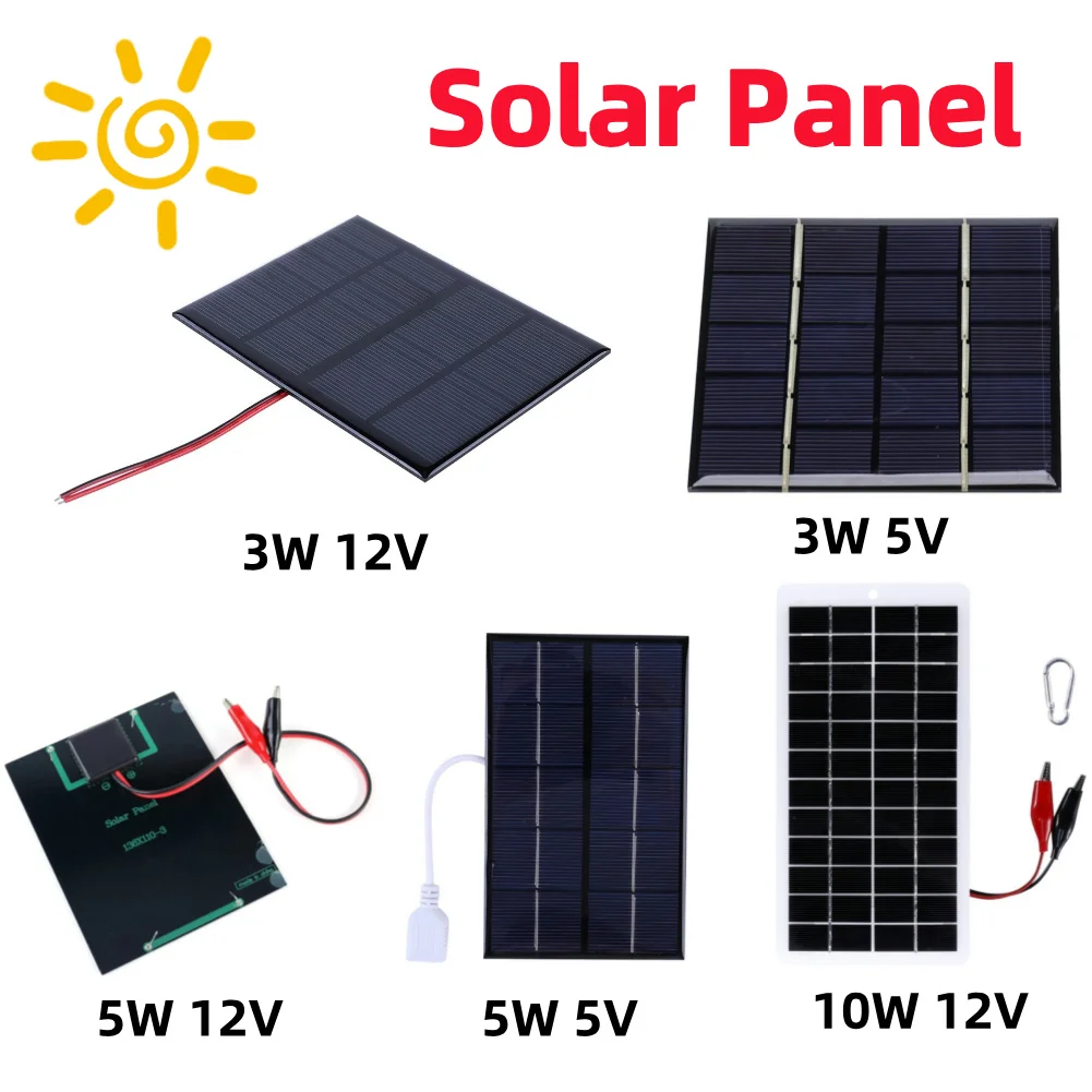 3W 12V Solarladepanel für den Außenbereich, DIY Solarzellen-Ladegerät, Polysilizium-Epoxy-Solarpanel mit Batterieladegerät für Lampe, Ventilator, Pumpe