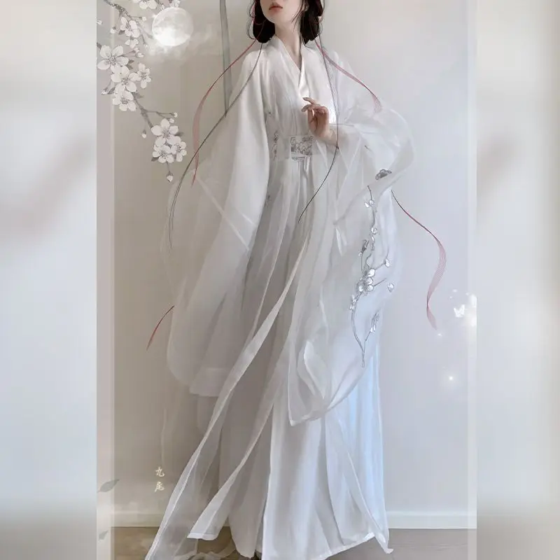 

Traditional Chinese Clothing Women's Hanfu Embroidery Cross Collar Big Sleeved Shirt Daily Super Fairy Hanfu Set Dress