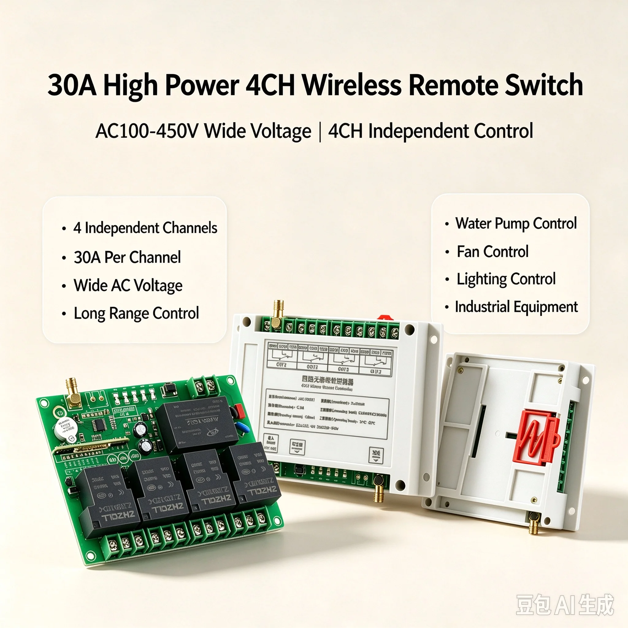 High-Power RF Remote Control Switch 4-Channel Relay Industrial Automation Equipment for AC 110V 220V 380V And DC 12V 24V 48V