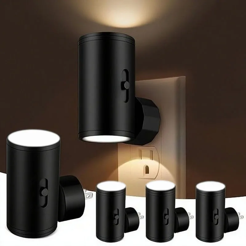 Nightlight Dimmable LED Wall Mounted Dusk To Dawn Night Light Suitable for Corridors Bathrooms Bedrooms Black 1/2/4PCS