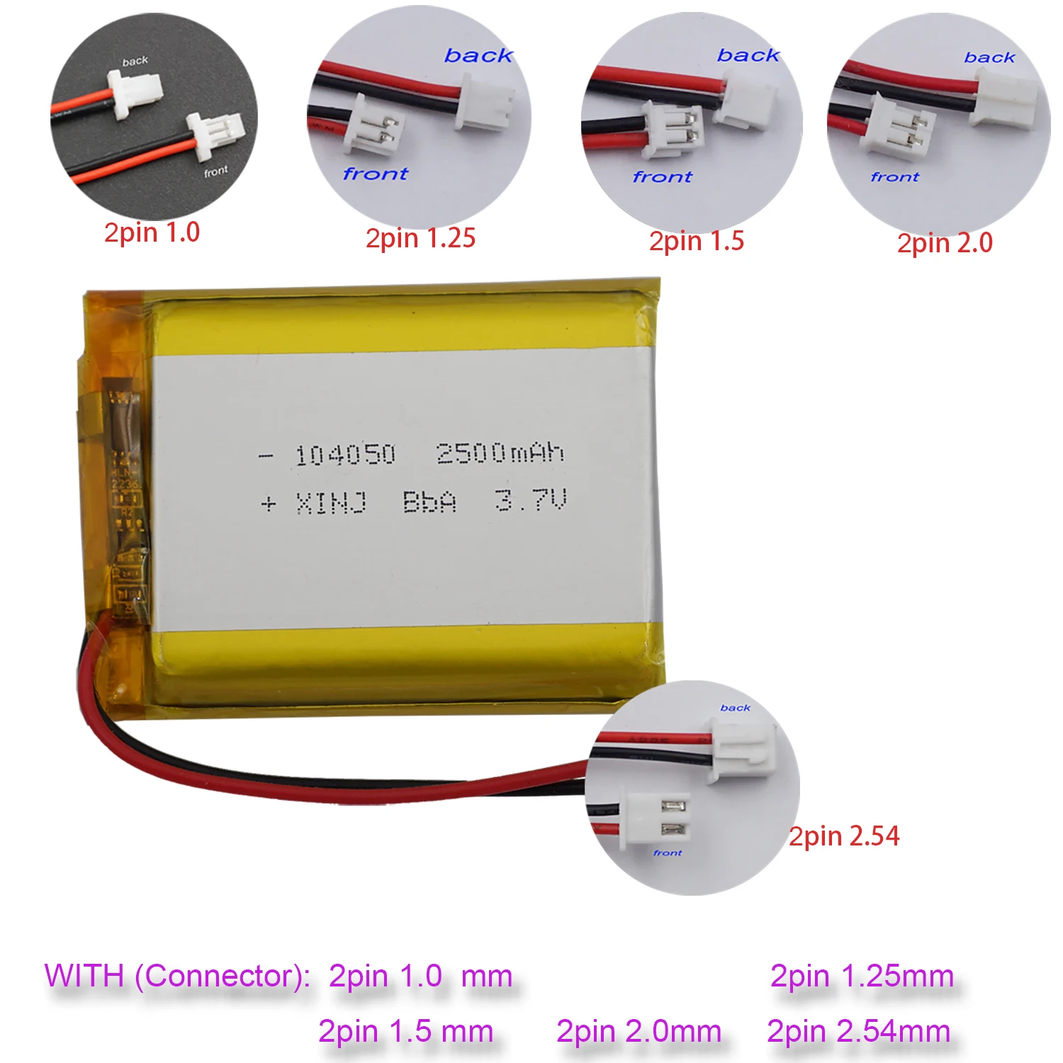 

3.7V 2500mAh 9.25Wh Li-Polymer Li Lithium Battery 104050 JST 2Pin Connector Plug For GPS Camera DashCam Bluetooth Speaker