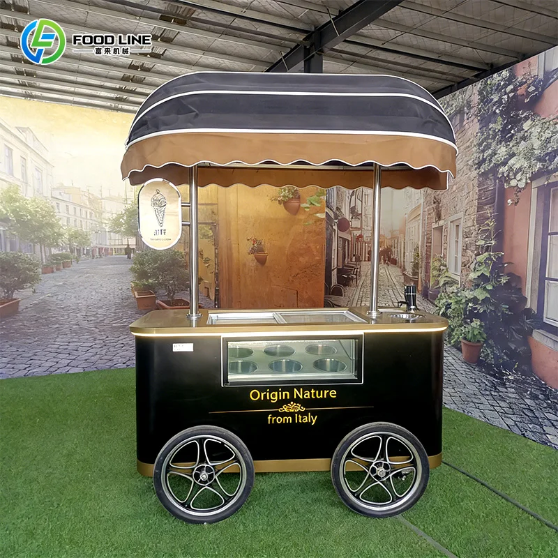 Beach Outdoor Robust Ice Cream Cooler Cart for Events and Street Vending Portable Mobile Cart Customize