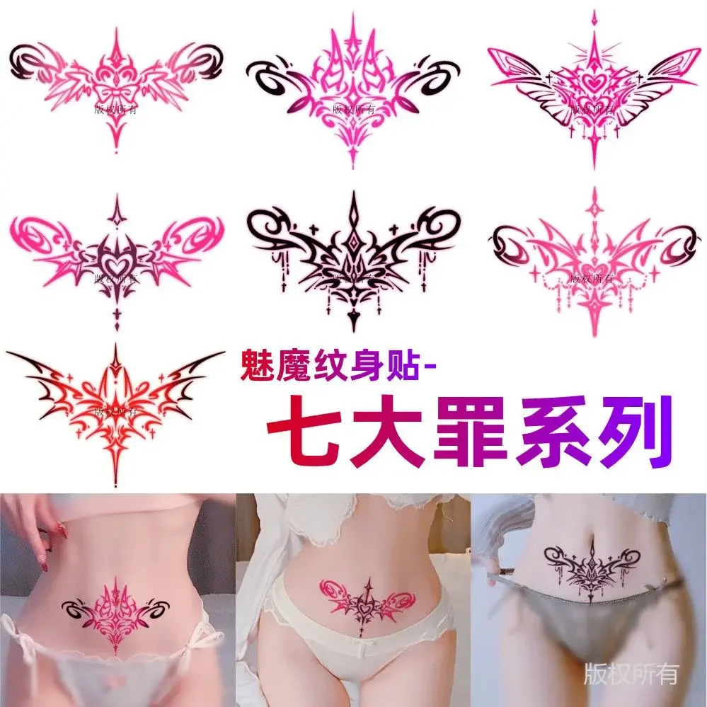 Sexy Succubus Temporary Tattoo Art Cartoon Anime Fake Tattoo Lasting Tatoo Sticker Abdomen Waterproof Tatuajes Temporales