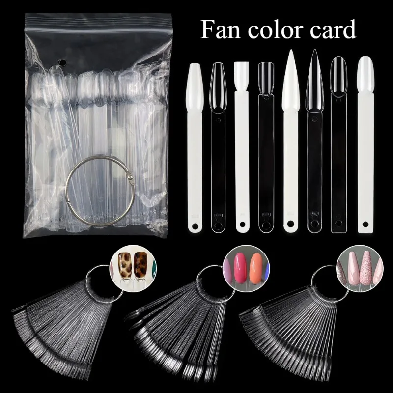 

50pcs False Nail Display Tips Clear Nature Color Chart Oval Fan Style UV Gel Polish Swatch Shows Palette Practice Manicure Tools