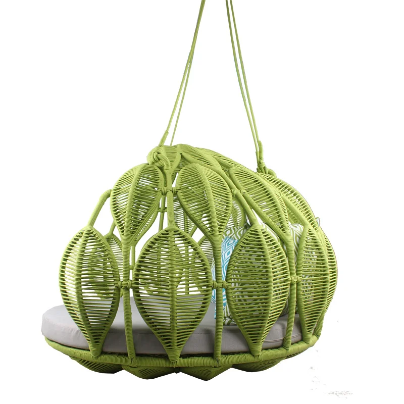 Modern Design Outdoor Hotel Resort Rope Braided Patio Round Hanging Sofa Bed