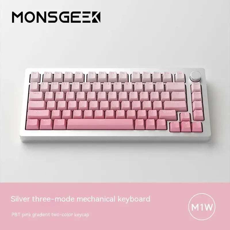 

Monsgeek M1W Silver Three Mode Mechanical Keyboard PBT Pink Gradient Keycap Bluetooth 5.0 2.4G Wired Gaming Keyboard for PC