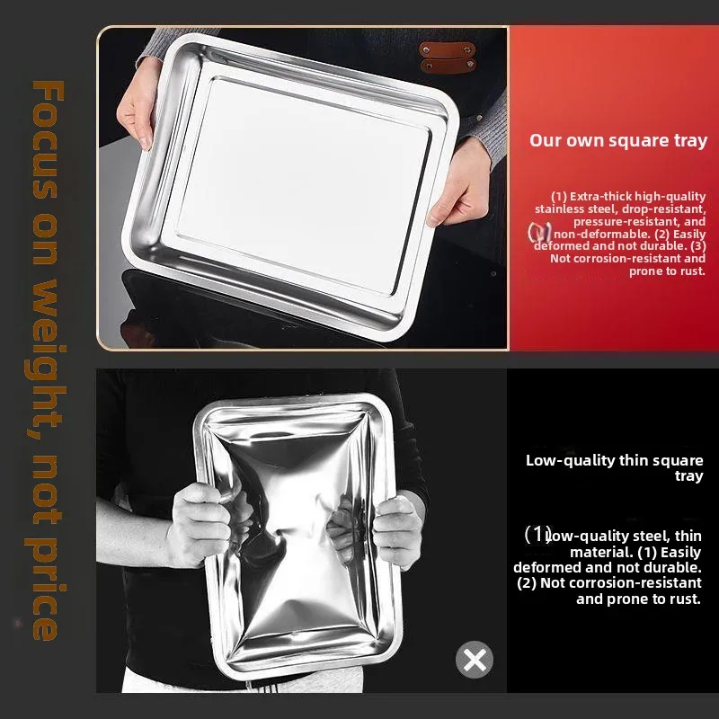 Thickened Stainless Steel Rectangular Tray Multi-use White Steel Kitchen Home Use Rectangular Plate Dining Service Tray