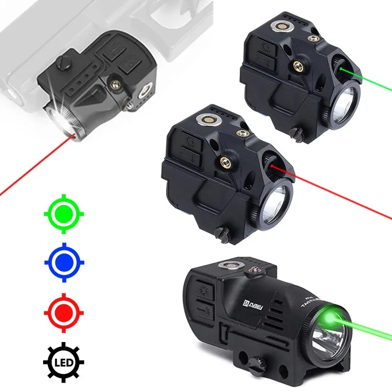 2 In 1 Blue Red Green Laser Flashlight 600 Lumens Compact Pistol Torch Magnetic Charging 20mm Picatinny Rail Weapons Light