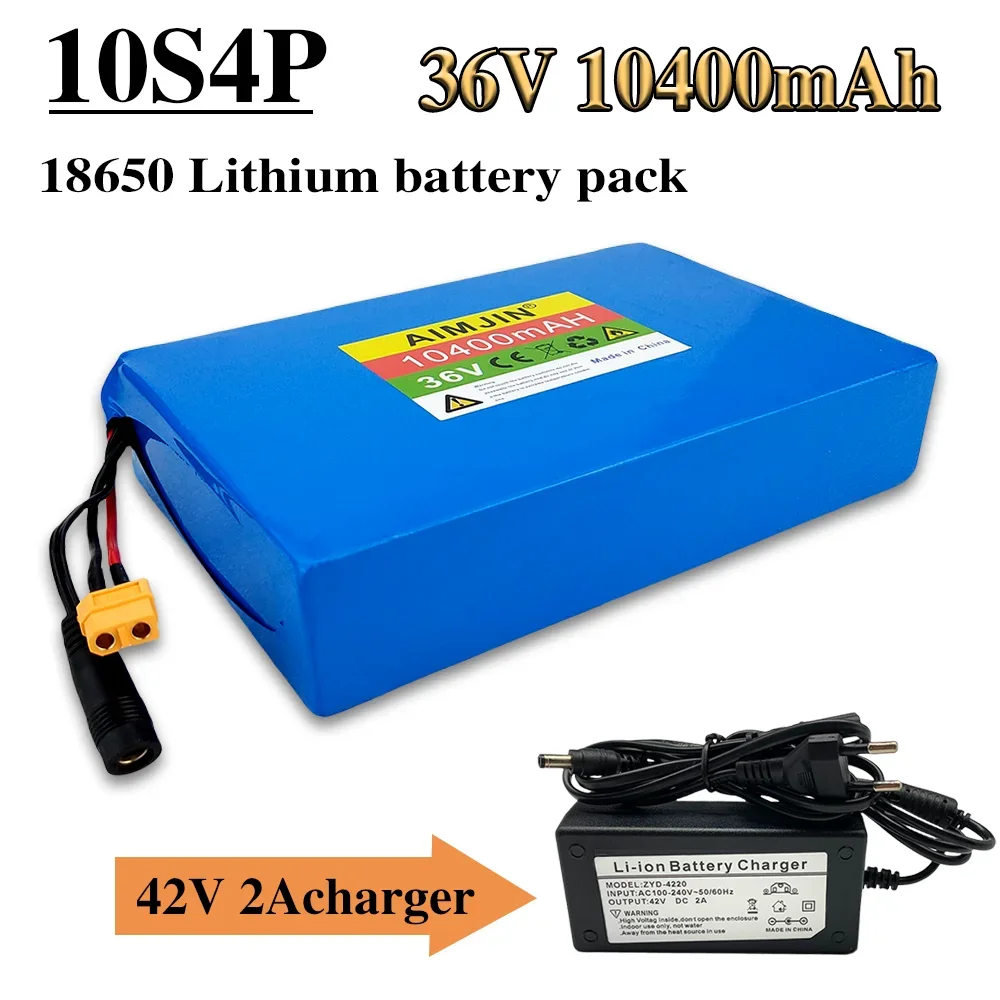 

36V Battery Pack 10.4Ah 500W 10S4P 18650 Rechargeable Lithium Battery 42V Electric Mobility Tool Battery Built in BMS