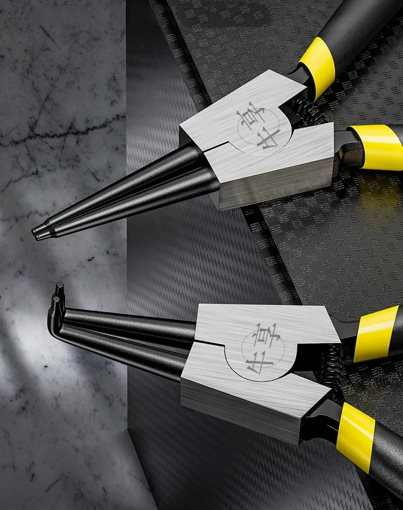 4-teiliges 6/7 Zoll Sicherungsringzangen-Set, Innen- und Außenzangen für Halte- und Schnappringe, Gerade und Gebogene Spitzzangen, Motorrad-Reparaturwerkzeug – Detail 11