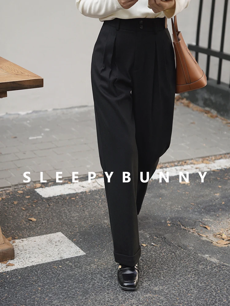 أنيقة الدافئة سميكة عالية الخصر الصوف السراويل الشتاء فضفاض مستقيم بنطلون عادية طويلة واسعة الساق لينة يندبروف الحرارية مكتب النساء