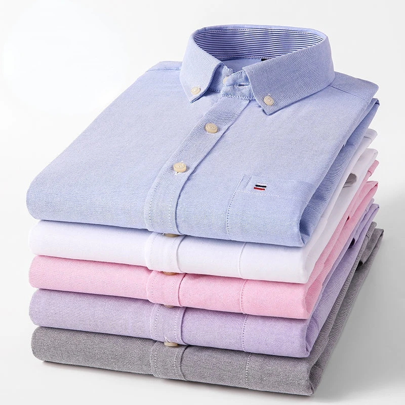 100% Cotton Men's Short Sleeve Oxford Shirt Summer Plaid Shirts Man Casual Comfortable Fashion Striped Shirts Plus Size 45 46 48