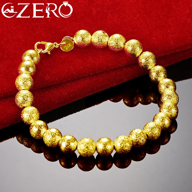 

ALIZERO 24K Gold 8MM Matte Beads Chain Bracelet For Women Fashion Jewelry Party Wedding Charm Elegant Accessories Noble Gift