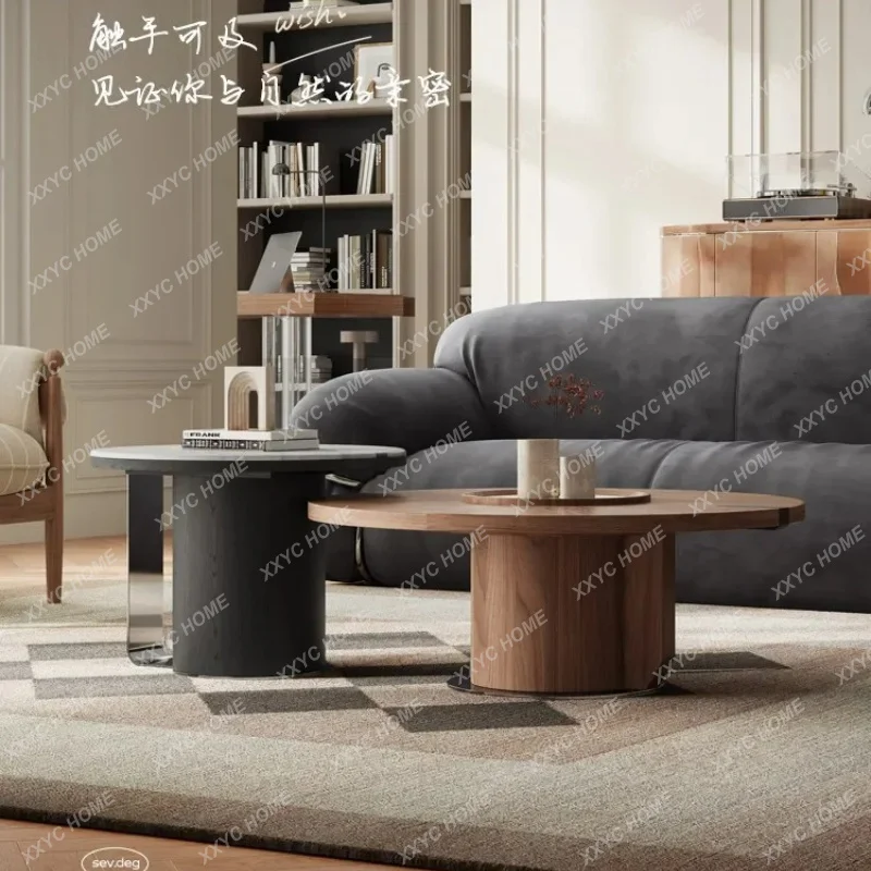 XX Medieval walnut leather coffee table small apartment new creative living room household coffee table small round table