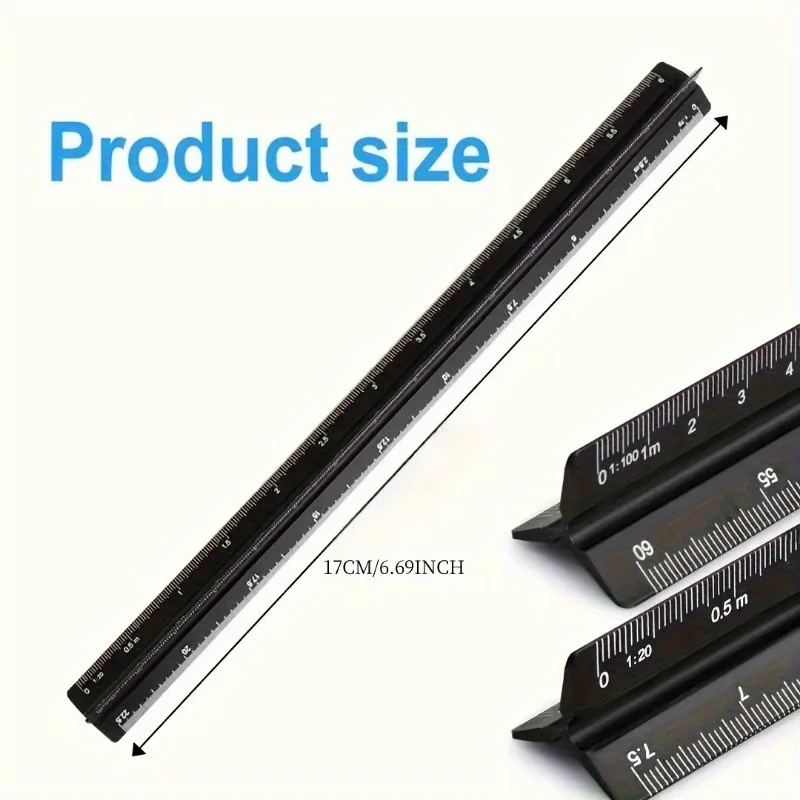 1PC Laser Etched Aluminum Triangular Scale Ruler Architect Engineer Drafting Measuring Stationery Tool