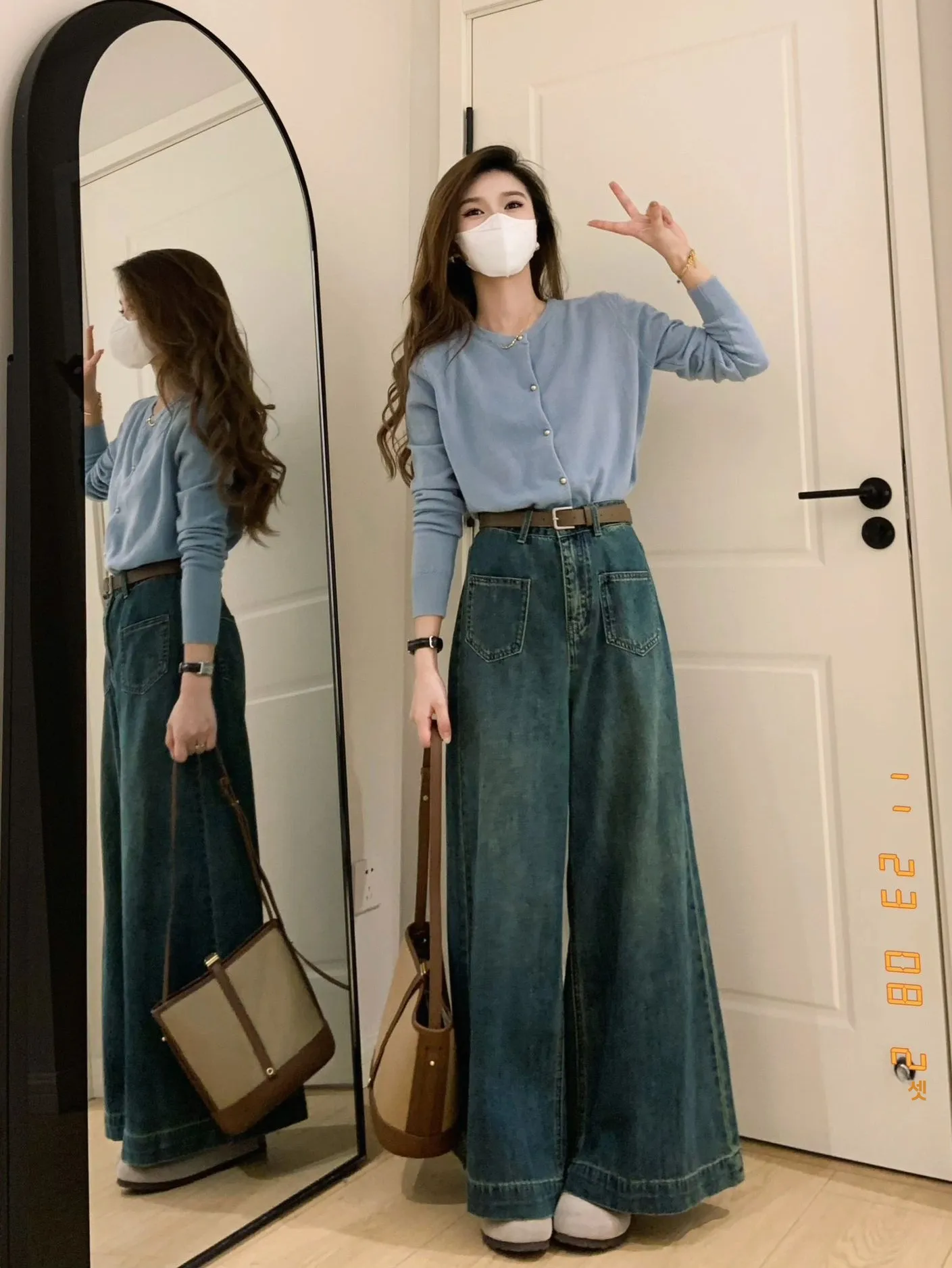 Denim-Jeans mit hoher Taille und weitem Bein für Damen, lockere Passform, Retro-Design, große Hose, Herbstfaion, Übergröße, gerades Bein, knöchellang...