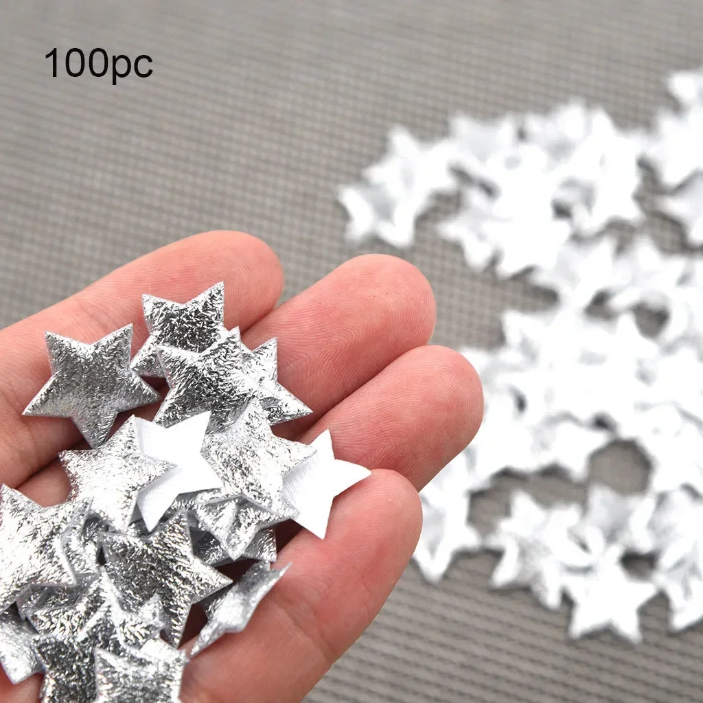 

New In 100PCS Gold Silver Cloth Christmas Star Confetti 2cm Living Room Decor Navidad Ornament Xmas Party DIY Crafts Accessories