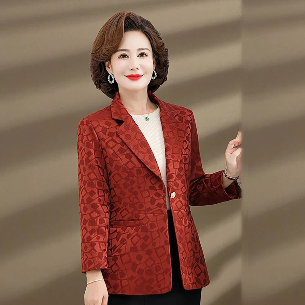 Mom 2023 Spring And Autumn New Printed Suit Middle-aged And Elderly Women's Fashion Temperament Elegant Slim Loose Coat Tide5XL.