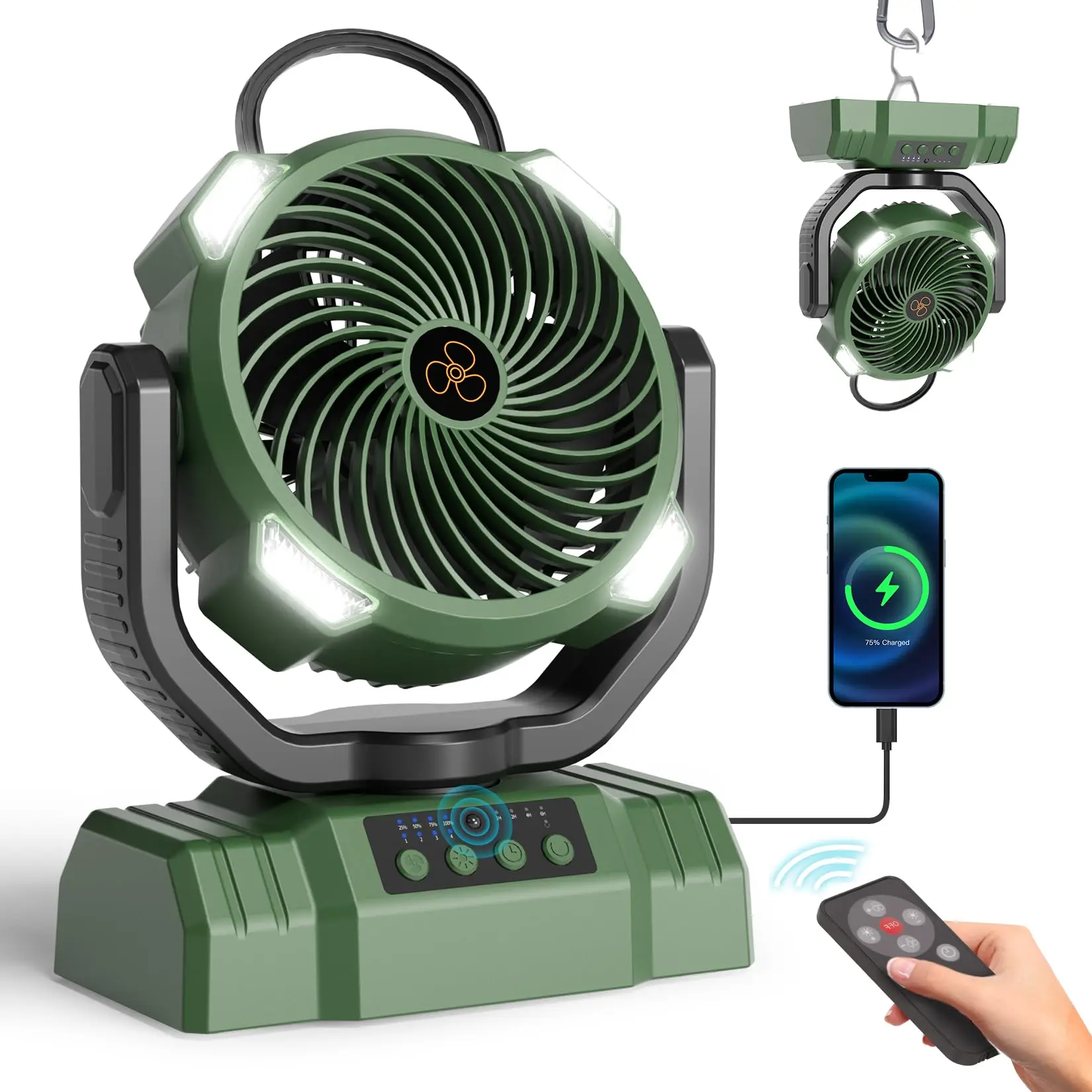 

Portable Rechargeable Camping Fan with LED Light USB Power Bank Hanging Tent Fan for Outdoor Emergency