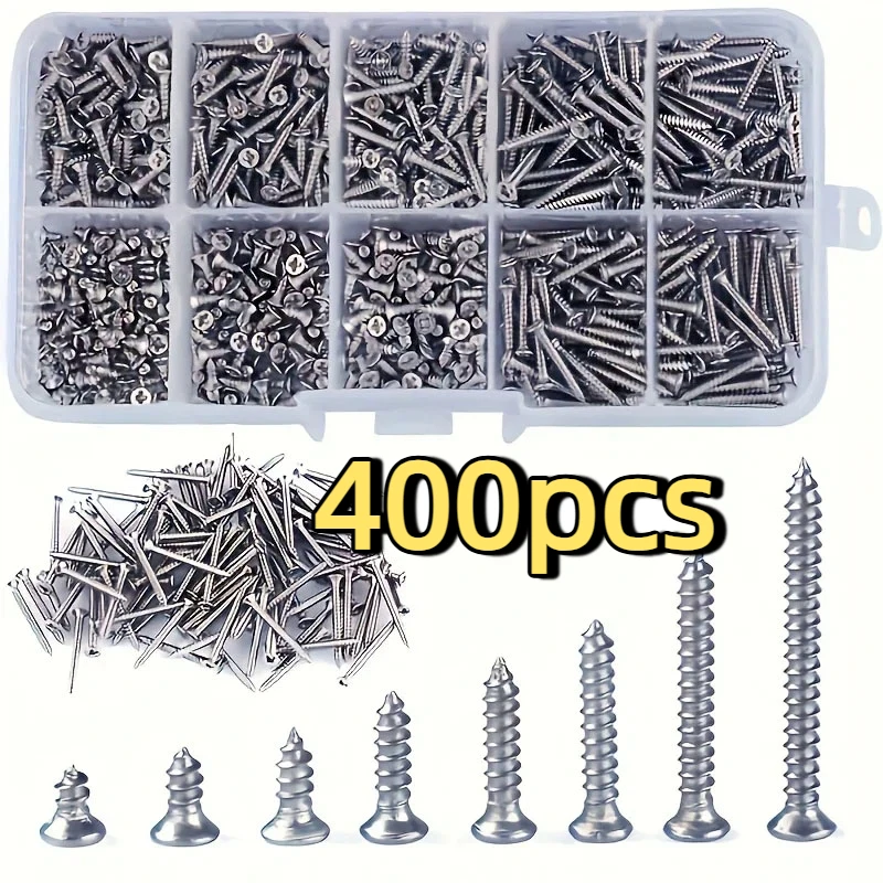 400pcs Self Tapping Wood Screws Set M2 Phillips Flat Head Sheet Metal Screw Self Tapping Screws Assortment Kit