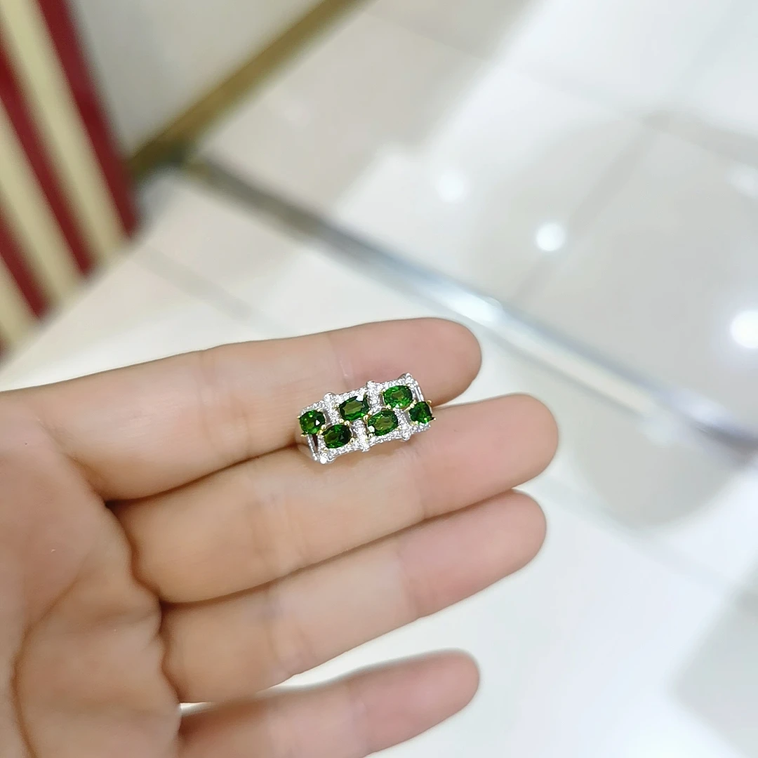 

Solid 925 Silver Gemstone Ring 6 Pieces 3mm*4mm Natural Diopside Ring 18K Gold Plated Diopside Sivler Jewelry
